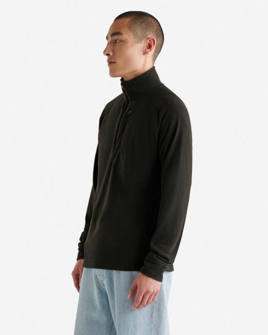 Roots Renew Microfleece Half Zip Stein - BLACK