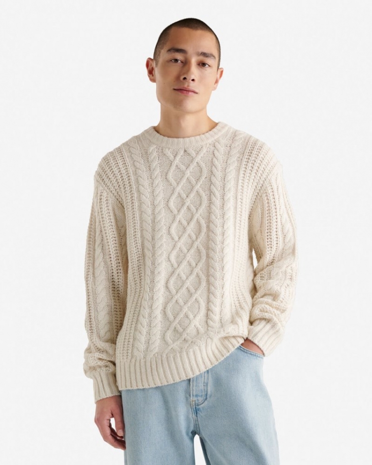 Roots Lodge Cabled Crew Sweater - BIRCH WHITE - Click Image to Close