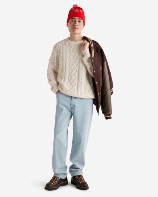 Roots Lodge Cabled Crew Sweater - BIRCH WHITE