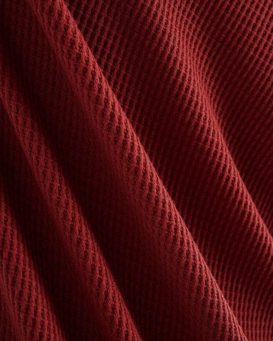 Roots Waffle Long Sleeve Henley - ROSEWOOD RED