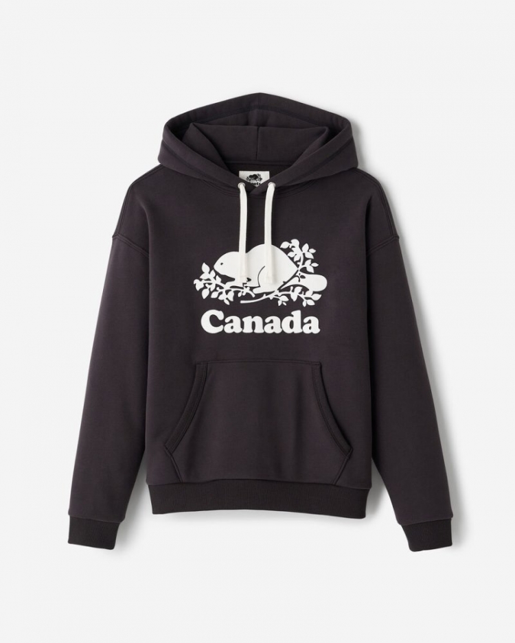 Roots Cooper Canada Kanga Hoodie - CHARCOAL BLACK - Click Image to Close