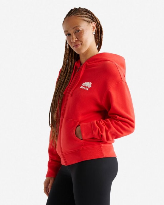 Roots Organic Original Relaxed Full Zip Hoodie - CARDINAL RED
