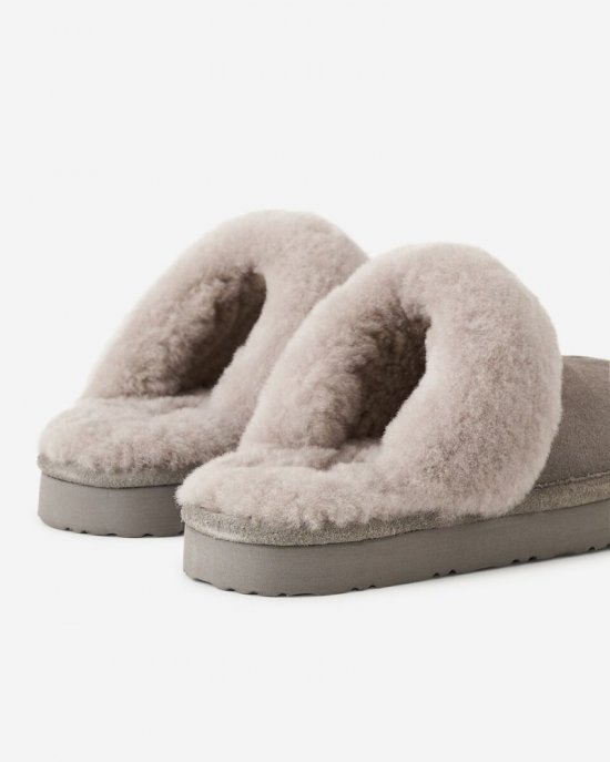 Roots Womens Shearling Platform Slipper - GREY
