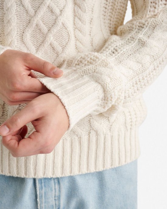 Roots Lodge Cabled Crew Sweater - BIRCH WHITE