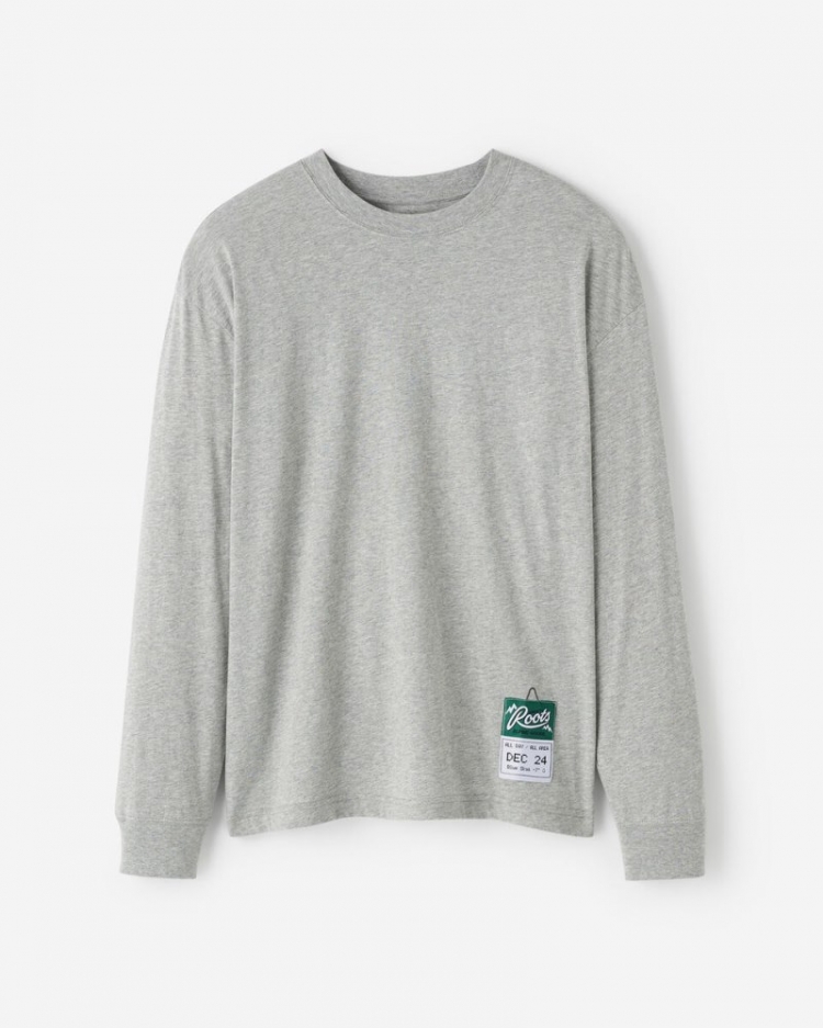 Roots Mens Ski Pass Relaxed Long Sleeve T-Shirt - GREY MIX - Click Image to Close