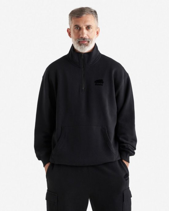 Roots Organic Cooper Relaxed Kanga Half Zip Stein - BLACK/BLACK