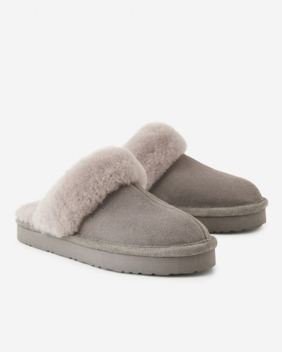 Roots Womens Shearling Platform Slipper - GREY