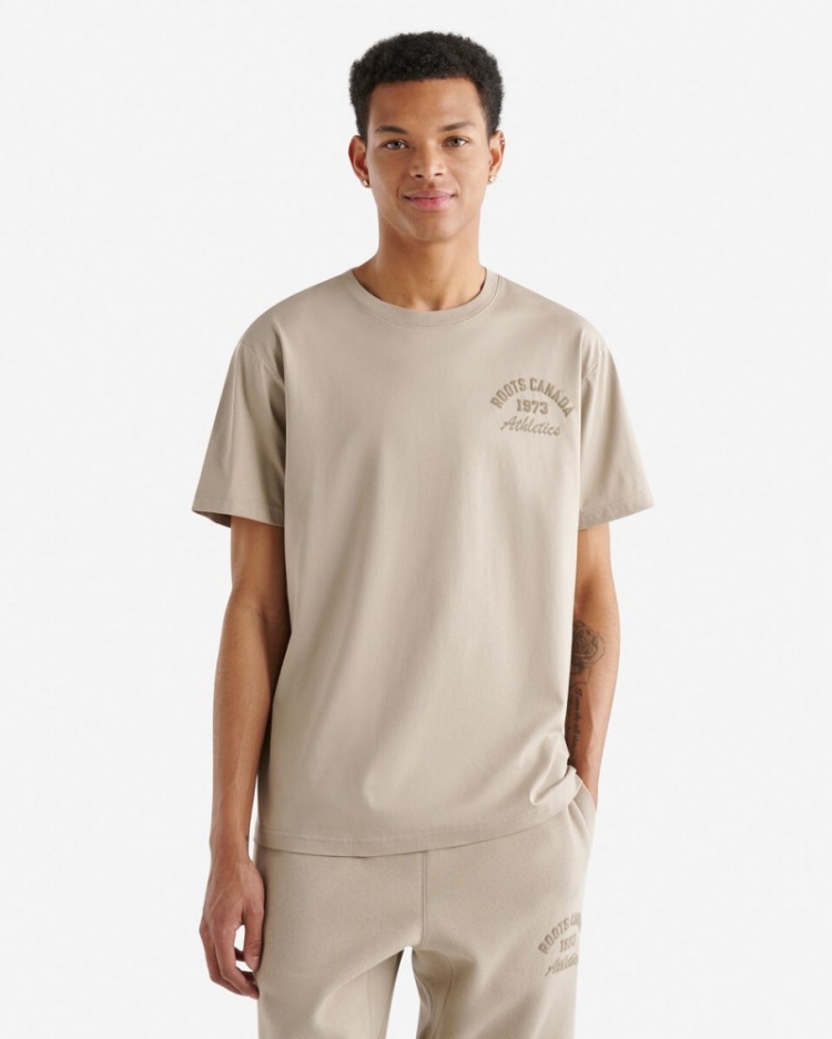 Roots Mens 1973 Athletics T-Shirt - DESERT TAN - Click Image to Close