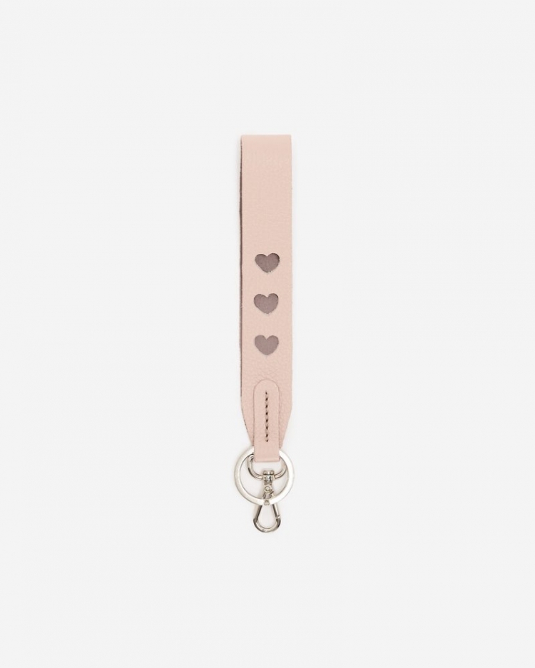 Roots Triple Heart Keychain Cervino - POWDER PINK/TAUPE - Click Image to Close