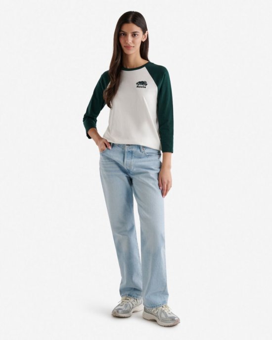 Roots Womens Organic Cooper Baseball T-shirt - VARSITY GREEN