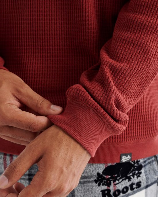 Roots Waffle Long Sleeve Henley - ROSEWOOD RED