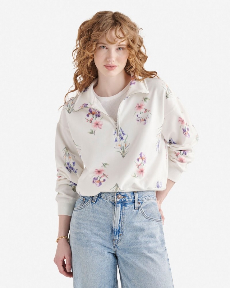 Roots Cooper Floral Half Zip Stein - COCONUT WHITE - Click Image to Close