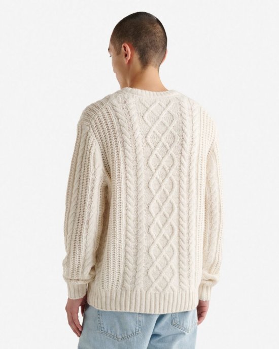 Roots Lodge Cabled Crew Sweater - BIRCH WHITE