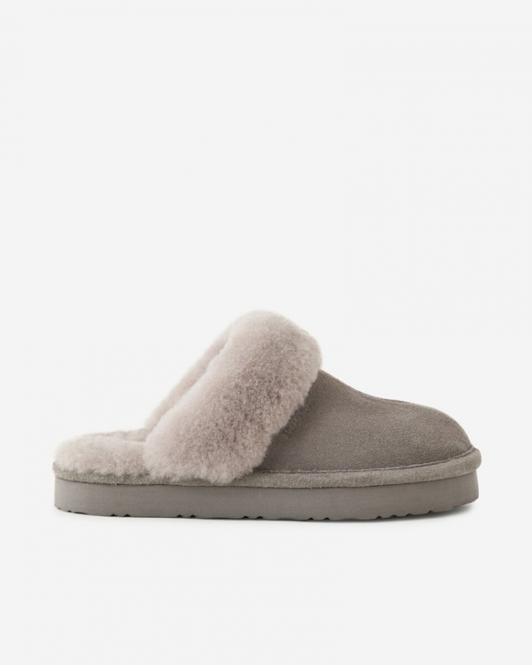 Roots Womens Shearling Platform Slipper - GREY - Click Image to Close
