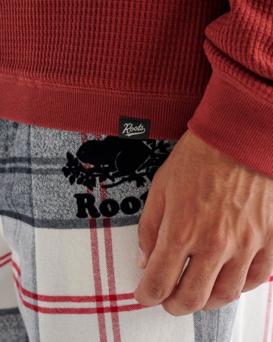 Roots Waffle Long Sleeve Henley - ROSEWOOD RED