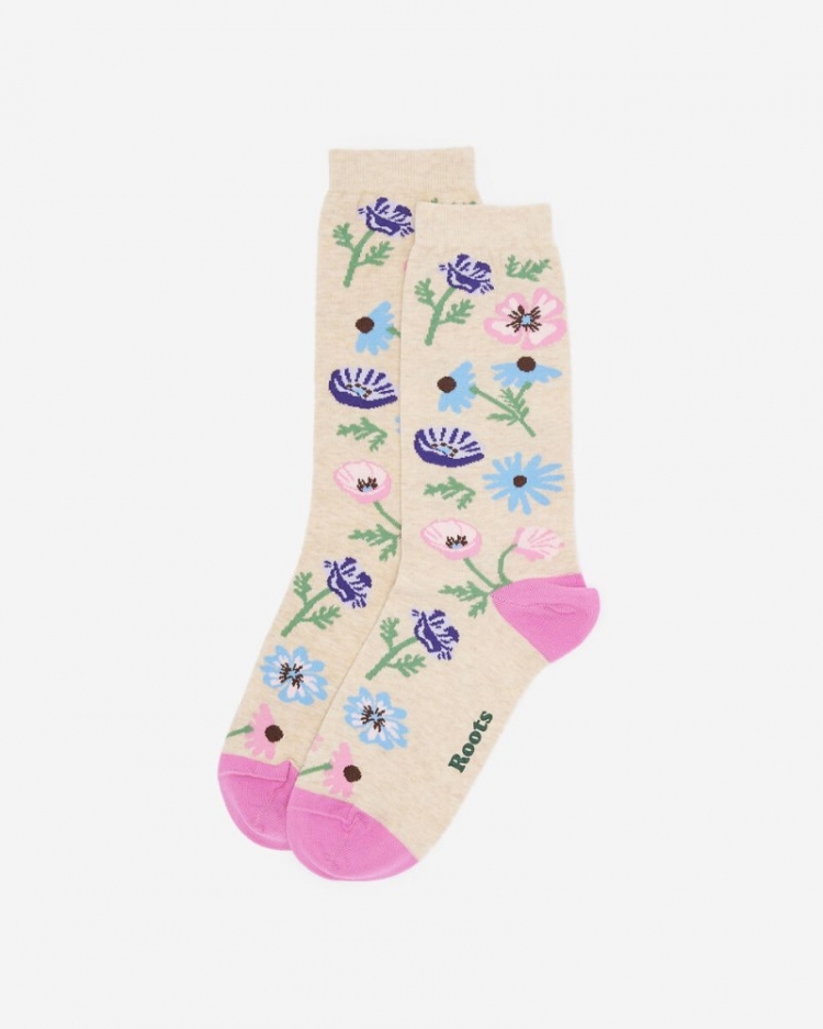 Roots Adult Springfield Print Crew Sock - OATMEAL MIX - Click Image to Close