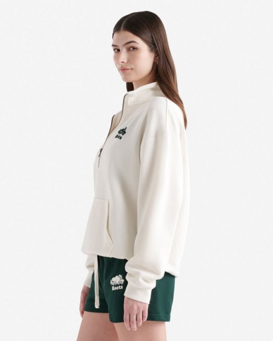 Roots Organic Cooper Relaxed Half Zip Stein - EGRET