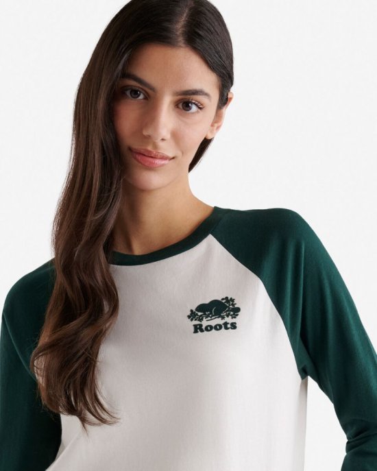 Roots Womens Organic Cooper Baseball T-shirt - VARSITY GREEN