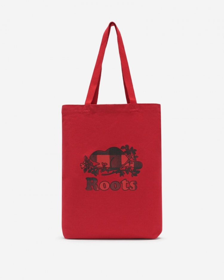 Roots Cooper Plaid Tote - CABIN RED - Click Image to Close
