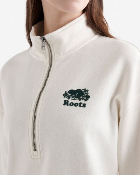 Roots Organic Cooper Relaxed Half Zip Stein - EGRET