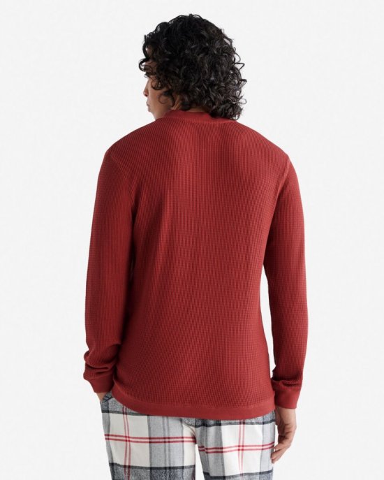 Roots Waffle Long Sleeve Henley - ROSEWOOD RED