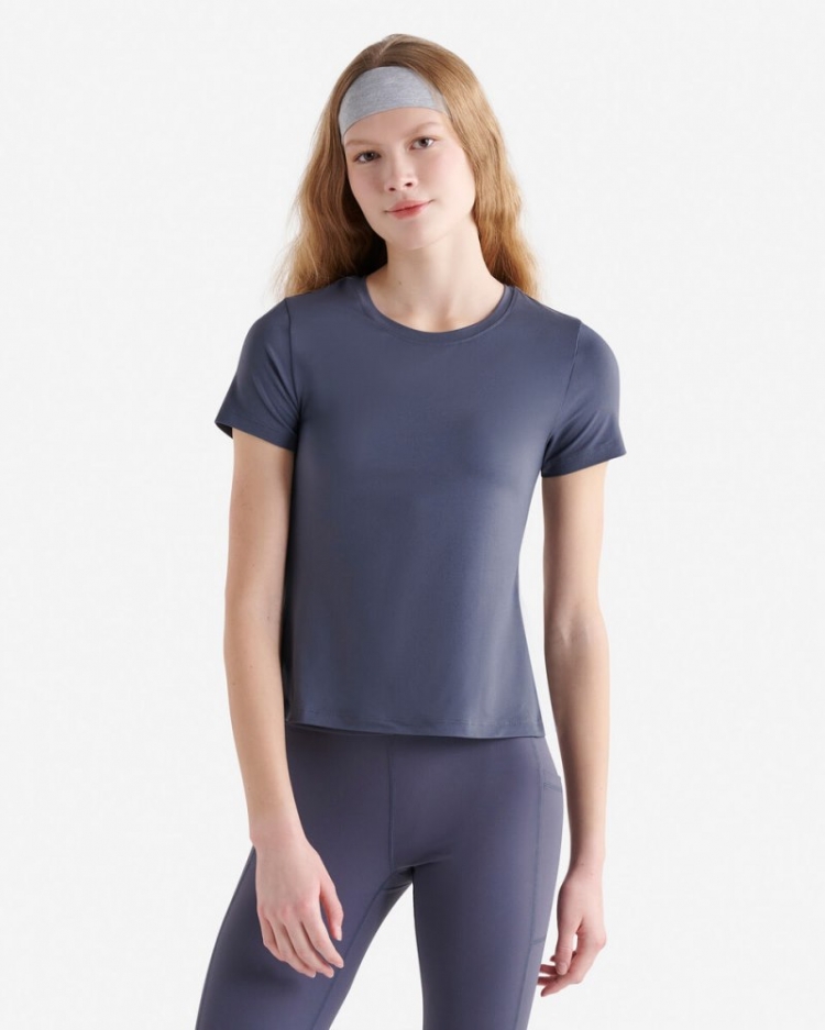 Roots Renew Knit Fitted T-Shirt - DUSTY BLUE - Click Image to Close