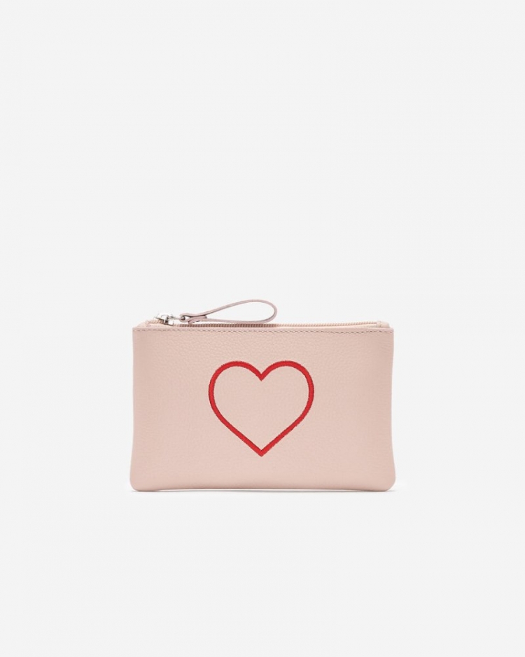 Roots Heart Medium Zip Pouch Cervino - POWDER PINK/TAUPE - Click Image to Close