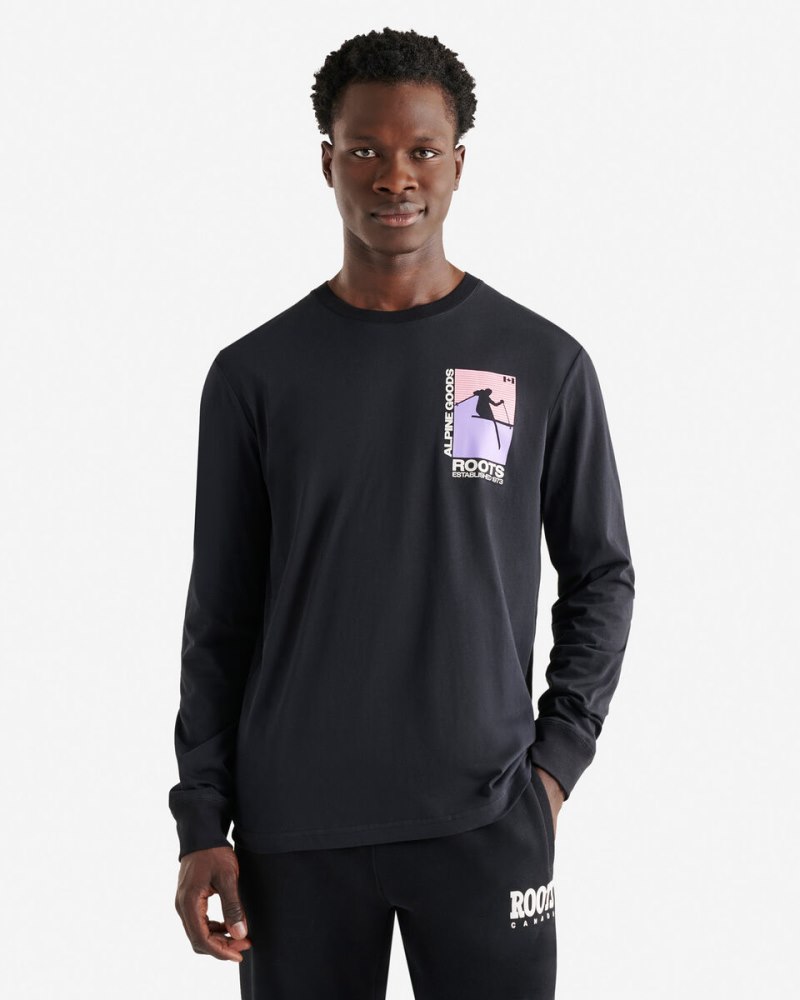 Roots Mens Vintage Alpine Goods Long Sleeve T-Shirt - BLACK