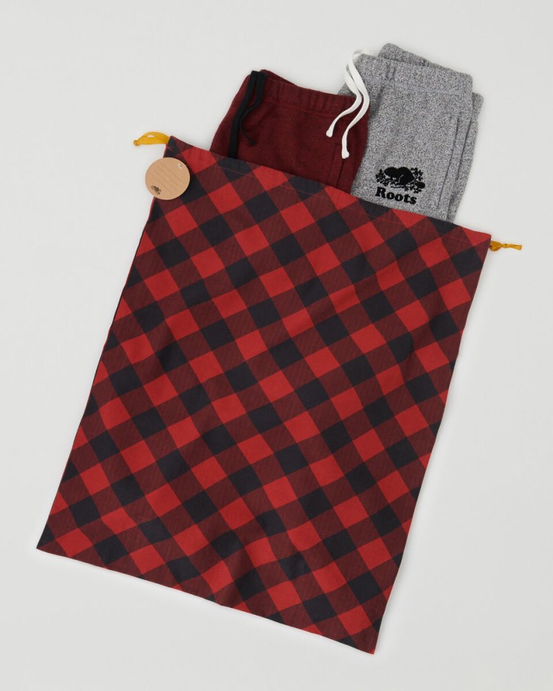 Roots Large Drawstring Gift Bag - CABIN RED