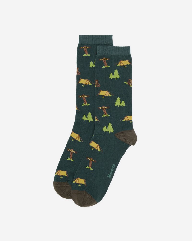 Roots Adult Springfield Print Crew Sock - VARSITY GREEN MIX