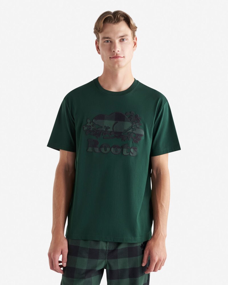 Roots Mens Cooper Plaid T-Shirt - VARSITY GREEN