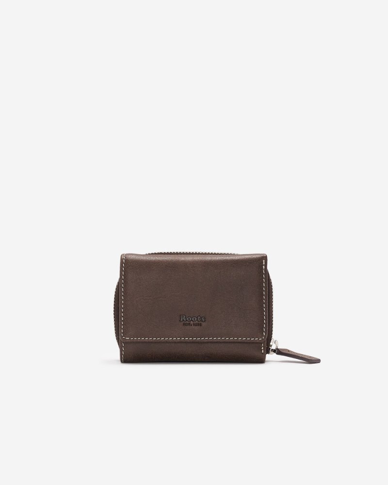 Roots Small Trifold Clutch Tribe - CHOCOLATE