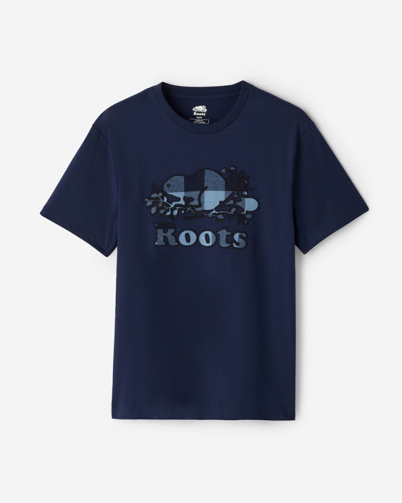 Roots Mens Cooper Plaid T-Shirt - NAVY BLAZER