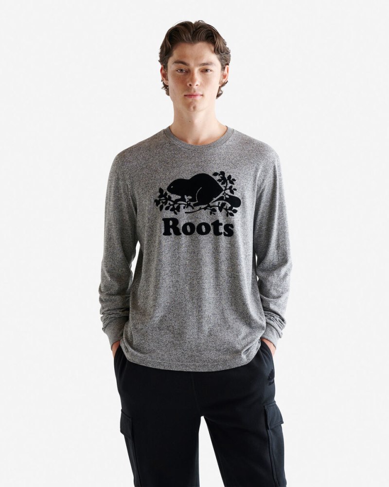 Roots Mens Organic Cooper Beaver Long Sleeve T-shirt - SALT & PEPPER