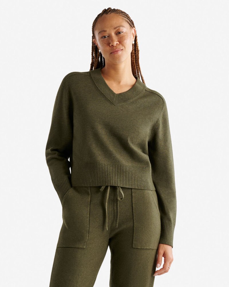 Roots Bowen High V-Neck Sweater - PINENEEDLE MIX