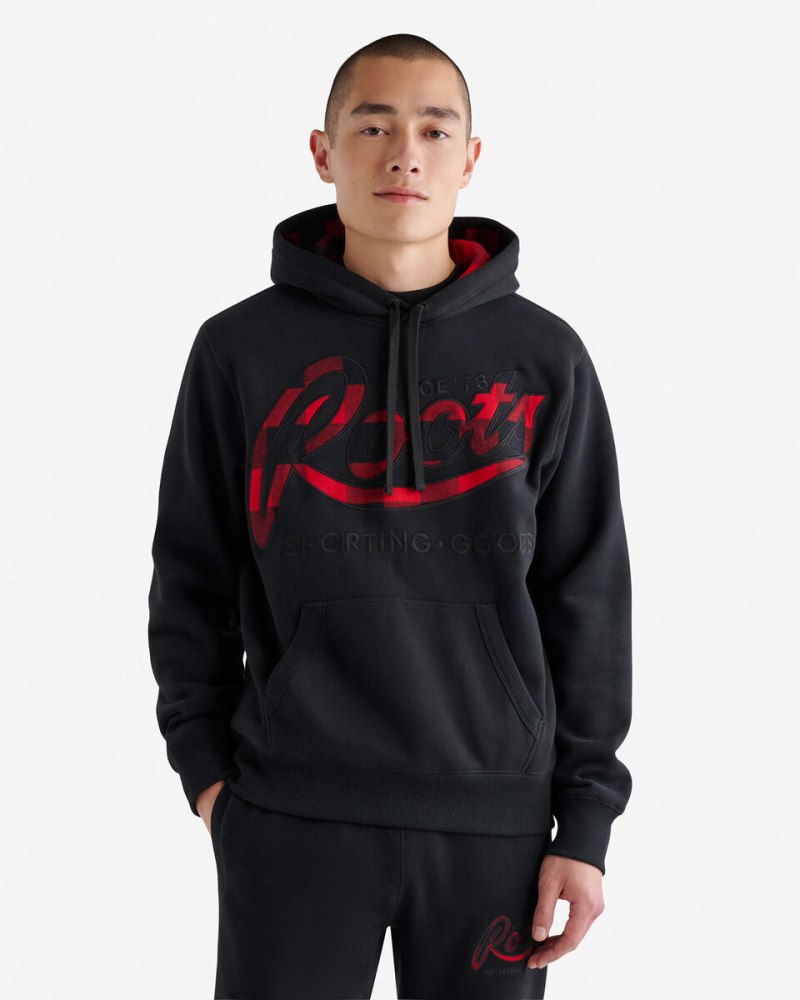 Roots Plaid Applique Kanga Hoodie - BLACK