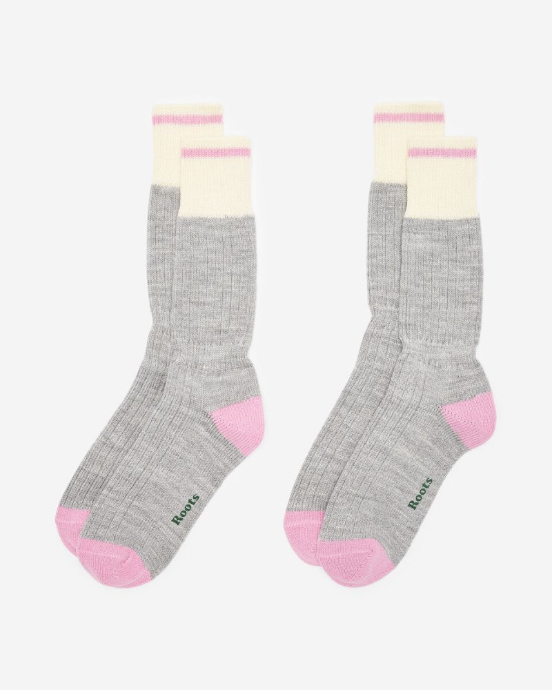 Roots Adult Roots Warm Cabin Pop Sock 2 Pack - LIGHT GREY MIX