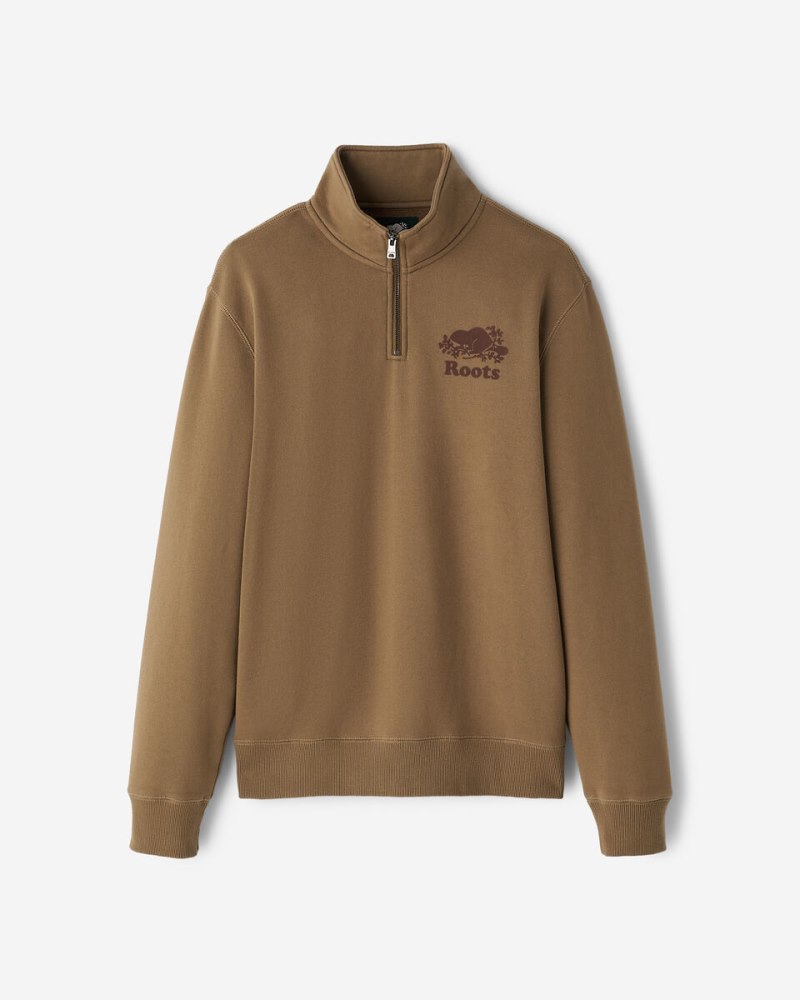 Roots Organic Original Half Zip Stein - BRITISH KHAKI