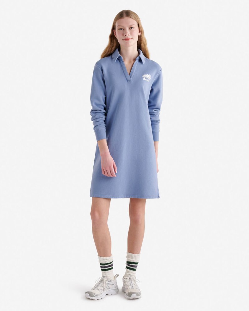 Roots Organic Cooper Long Sleeve Polo Dress - SATIN BLUE