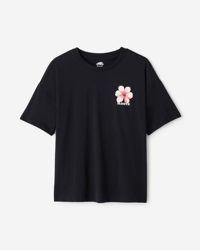 Roots Womens Botanical Garden T-Shirt - BLACK